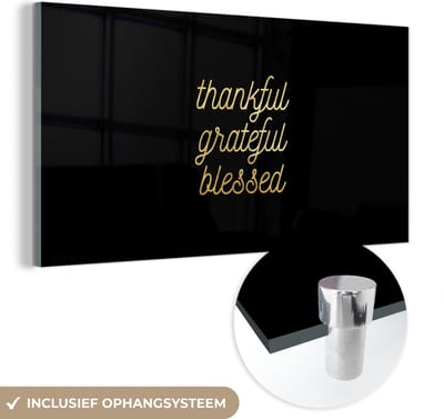 MuchoWow® Glasschilderij 40x20 cm - Schilderij acrylglas - Quotes - Spreuken - Goud - Zwart - Foto op glas - Schilderijen