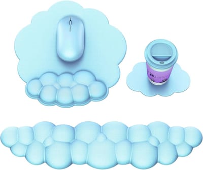 Daity 3-delige set - Cloud muismat met polssteun - Cloud toetsenbord polssteun - muismat polssteun - ergonomische toetsenbord- en muispolssteun (zwart)