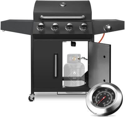 Stemily Gas BBQ - 4 Hoofdbranders - 1 Zijbrander - Ingebouwde Thermometer - Zijtafels & Gereedschaphaken - 44x135x136cm