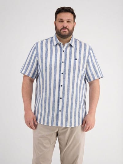 LERROS Gestreept overhemd met korte mouwen in grote maten , Maat: 4XL , Kleur: TRUE BLUE , 76% katoen, 24% polyester