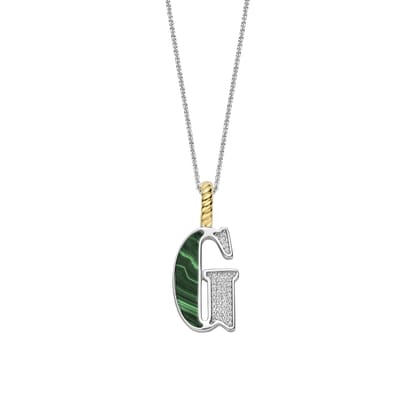 TI SENTO Dames Hanger - 925 zilver - Letter G - Malachiet - 6840MA_G