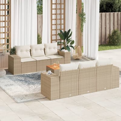vidaXL - 7-delige - Loungeset - met - kussens - poly - rattan - beige