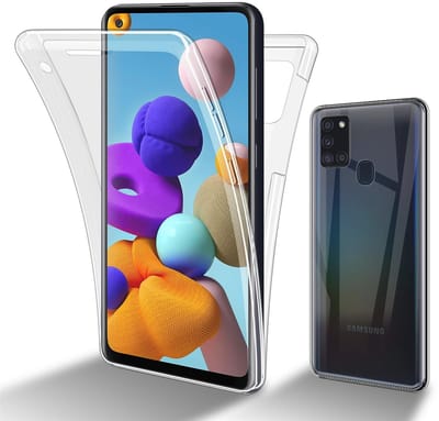 Cadorabo Hoesje geschikt voor Samsung Galaxy A21s in TRANSPARANT - 360° Full Body Case Cover Beschermhoes Voor- en achterbescherming, all-round bescherming met displaybescherming