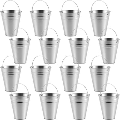 16 Pack Mini Gegalvaniseerde Metalen Emmers voor Feestgunsten en Decoratie
