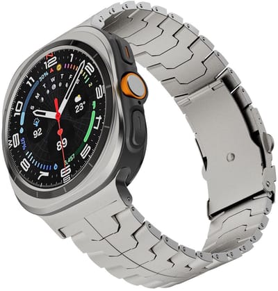 Luxe titanium bandje - geschikt voor Samsung Galaxy Watch Ultra (47mm) / Ultra 2025 (47mm) - stalen rvs schakelband met vlindersluiting - titanium