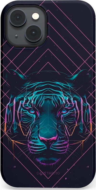 Casetastic hoesje geschikt voor Apple iPhone 14 Plus - MagSafe - Dubbellaagse bescherming - Neon Tijger - Fashion Case - Donkerblauw