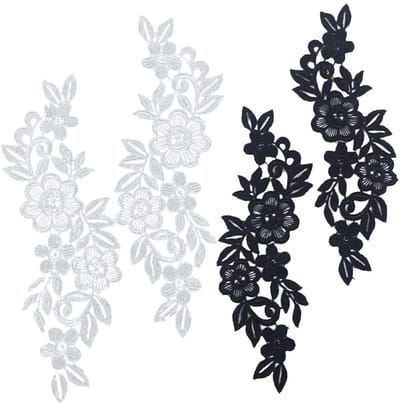 Dailygoods- Bloemen Appliqué Eenvoudig en Elegant Ontwerp - Kant Applicatie - Naaien - DIY - Decoratie - Polyester 25x6cm - Stofapplicatie