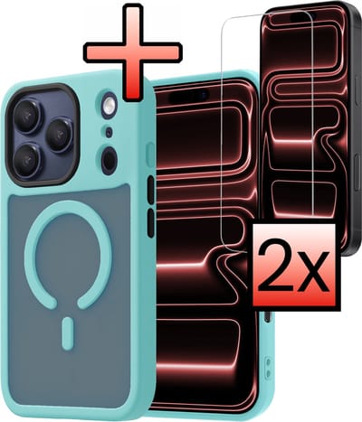 Hoesje - 2 Stuks - Geschikt voor Apple iPhone 17 Pro - Magsafe Compatible - Sterk & Shockproof - Back Cover - Shock Proof Case - Telefoon Hoes - Lichtblauw