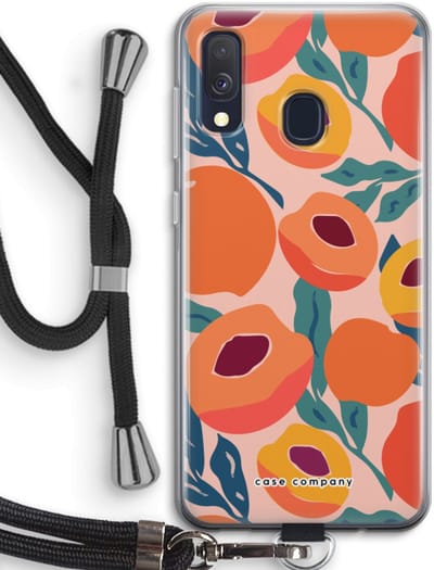 Case Company® - Hoesje met koord geschikt voor Samsung Galaxy A40 hoesje met Koord - Perzik - Telefoonhoesje met Zwart Koord - Bescherming aan alle Kanten en Over de Schermrand