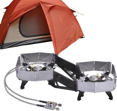 Kampeer Kooktoestel - Dubbele Brander - Buiten Koken - Efficiënte Verbranding - 34x117x96 cm - Zilver