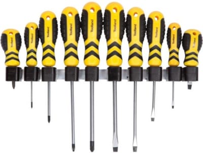 Toolland Schroevendraaierset met houder, chroom-vanadium, 5 x schroefkop, 5 x platte schroevendraaier, 10-delig