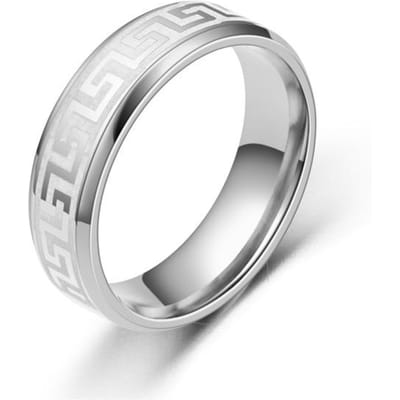 6mm Vintage Laser Great Wall Patroon Roestvrij Staal Ringen voor Mannen Vrouwen Titanium Staal Koppelring Bruiloft Sieraden Feest Cadeau 11 zilver