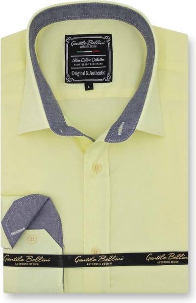 Heren Overhemden Lange Mouw - Slim Fit Overhemd Heren - Chambray Contrastbeleg - Blouse Heren Volwassenen - Geel