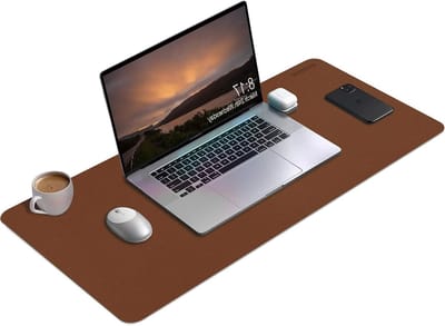 Grote Dubbelzijdige Bureau Onderlegger van PU Leer, Waterdicht en Beschermend, Ideaal voor Schrijven en Muismat (31,5 x 15,7 Inch, Bruin/Grijs)