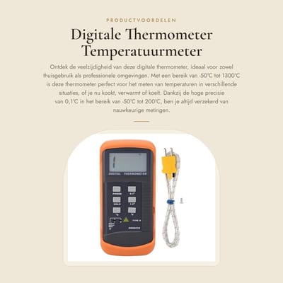 Dailygoods - Digitale Thermometer - Temperatuurmeter - Compact - Thermocouple - Perfect voor binnen en buitengebruik - Tot 1300 graden Celsius - Gesch...