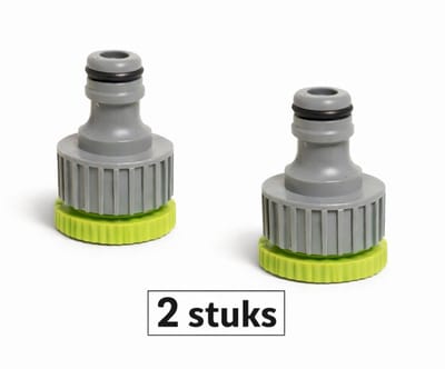 2x Kraanaansluiting met 3/4" en 1" binnendraad - tbv klik koppeling van b.v. Gardena / Hozelock (set a 2 stuks) - voor aansluiting op een buitenkraan
