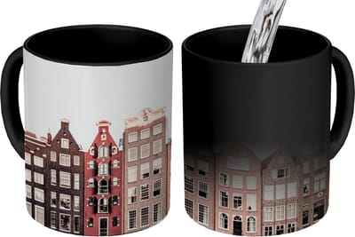 Magische Mok - Foto op Warmte Mokken - Koffiemok - Amsterdam - Architectuur - Huizen - Straat - Magic Mok - Beker - 350 ML - Theemok