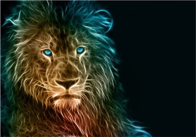 Fotobehangkoning - Behang - Vliesbehang - Fotobehang Vurige Leeuw - Abstract lion - 400 x 280 cm