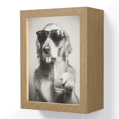 Wandlamp 15x20 cm - Oplaadbaar - Golden retriever - Hond - Zonnebril - Gkas - Wandlampen binnen woonkamer - Slaapkamer lamp met kabel - Decoratieve nachtlamp - Vloerlamp snoer