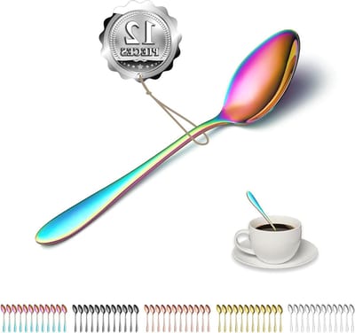 Set van 12 Kleurrijke Dessertlepels van RVS met Titanium Coating - Ideaal voor Taart, IJs en Snacks