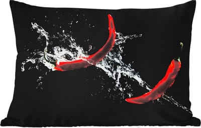 Buitenkussens - Tuin - Chilipeper - Stilleven - Water - Zwart - Rood - 50x30 cm