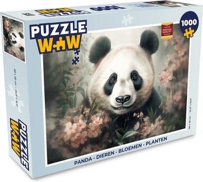 Puzzel Panda - Dieren - Bloemen - Planten - Legpuzzel - Puzzel 1000 stukjes volwassenen