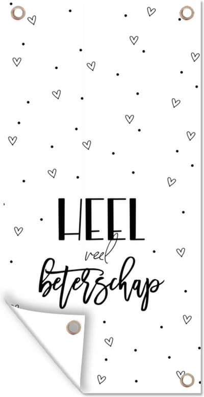 Schuttingposter Beterschap - Spreuken - Hartjes - Zwart wit - 100x200 cm - Tuindoek