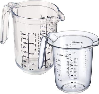 Maatbeker 1 liter met Maatbeker 0.5 liter en meertalige schaalverdeling plastic Gerda transparant 306422E6 Maatbeker 1 liter