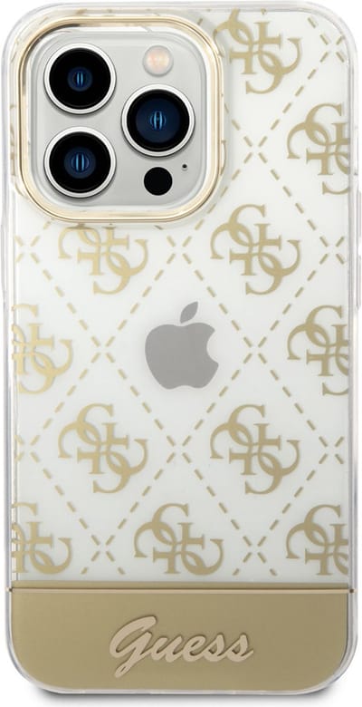 Guess iPhone 14 Pro Gouden TPU Back Cover Hoesje met Bescherming - Perfecte Pasvorm & Comfortabel Gevoel.