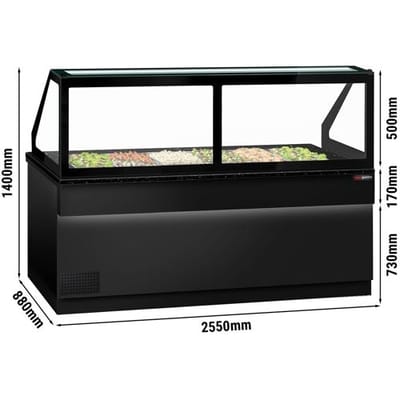 GGM Gastro Saladette TORONTO - 2550mm - schwarze Front - 4 Türen - für 6x GN 1/1 - schwarze Granit-Arbeitsplatte