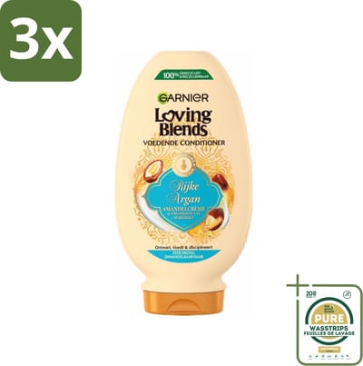 3 x Garnier Loving Blends Rijke Argan Conditioner 250 ml - Grootverpakking - Conditioner Voor Droog Haar - Arganolie Voor Haar - Amandelextract Voor Haar - Ontwarren Haar - Voeding Haar