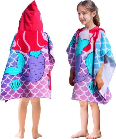 Zachte Microfiber Badponcho met Kap voor Meisjes, Dierenpatroon, Ideaal voor Strand en Zwembad, 60x60cm, Geschikt voor 2-6 Jaar
