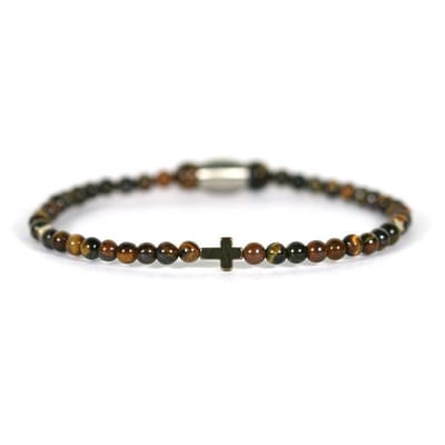 IbizaMen - Gold pyrite kruis tijgeroog 4mm 22-cm