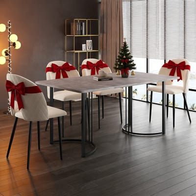 REDOM Eettafel 140 x 80 cm van MDF met metalen onderstel, rechthoekig, modern marmormotief, grijs
