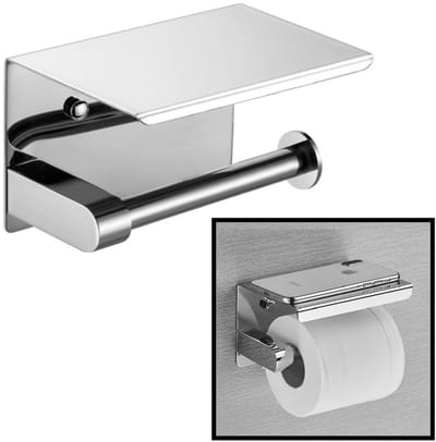 Toiletrolhouder Rvs - Toiletrolhouder met telefoonhouder / plankje - Toilet / WC papier rolhouder - Wandmodel - Zilver