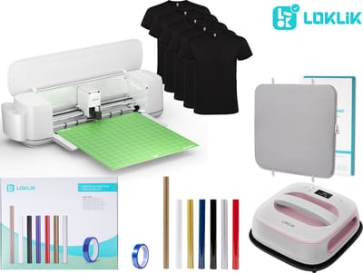 Loklik iCraft™ – Voordeel Textiel Bedrukkings Pakket – Daisy White – LOKLiK Easy Heat Press Pink - Heat Press Mat 38.1 x 38.1 cm - 3 x Teflon Sheets - Heat-resistant Tape – 6 vellen Flexfolie Mix – 5 Zwarte Roly Dogo Beagle T-shirts mix Size.