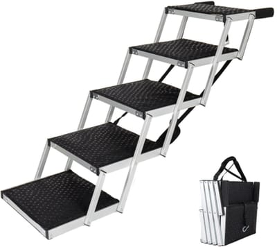 Hondenloopplank - Hondentrap - Hondenhelling - Opvouwbare Hondentrap - Aluminium - Anti-Slip - 5 Treden - Tot 110 kg - Voor Auto - 128,3cm - Inklapbaar