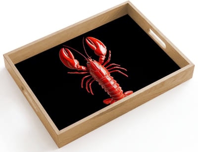 Dienblad hout 40x30 cm - Schootdienblad - Kreeft - Glossier Rood - Zwart - Borrelplank rechthoek - Plateau dienbladen