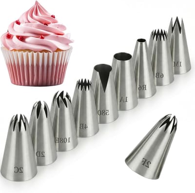 10-delige RVS Spuitmondjes Set - Herbruikbare Decoratie Spuiters voor Taarten, Cupcakes en Koekjes | Perfect voor Bakken en Creatieve Decoraties
