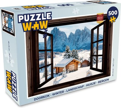 Puzzel Doorkijk - Winter - Landschap - Huisje - Bergen - Legpuzzel - Puzzel 500 stukjes