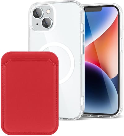 Shockproof Anti Shock Back Cover Hoesje Compatibel met MagSafe Geschikt voor: Apple iPhone 14 Plus met Magnetische Pasjeshouder - Rood
