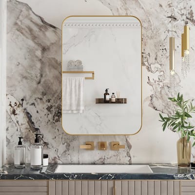MODENUIT Spiegelkast - Rechthoekig Met Opbergruimte En Verstelbare Planken - Voor Badkamer En Woonkamer - Metaal En Glas - Goud