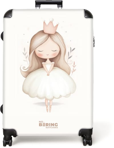 NoBoringSuitcases.com® - Koffer groot - Reiskoffer lichtgewicht - Sierlijke prinses in het wit - Rolkoffer met 4 wielen - Grote trolley XL - 98 liter bagage