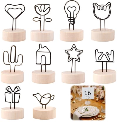 10 Stuks Houten Fotohouder met Klemmen, Metalen Tafelnummerstandaards, Ansichtkaarthouder, Duurzame Fotohouders met Klemmen, Memo Cliphouder, Houten Fotostandaard voor Huisdecoratie, Kantoor
