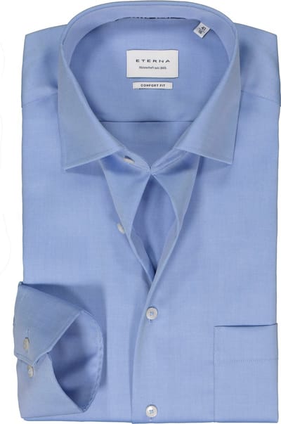 ETERNA comfort fit overhemd - twill - blauw - Strijkvrij - Boordmaat: 40
