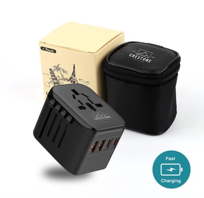 Crestone Wereldstekker - Fast Charging Reisstekker - Wereldstekkers - Reisadapter - 2 USB C - 2 USB A - Snellader - 200+ Landen - Universele Wereld Stekker - USA, UK, Australië, Azië, Zuid-Amerika, Engeland, Europa - Type A, B, C, E, F, G, I, J, L, N