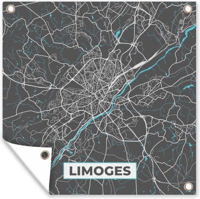Tuin poster Limoges - Frankrijk - Kaart - Stadskaart - Plattegrond - 200x200 cm - Tuindoek