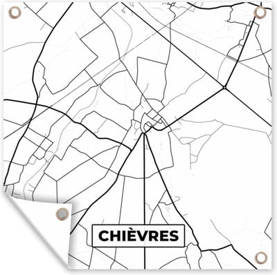 Tuin poster Zwart Wit – België – Plattegrond – Stadskaart – Kaart – Chièvres - 200x200 cm - Tuindoek