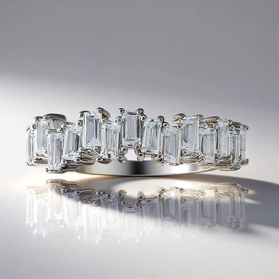Cavill - Zilveren Ring met 14 Witte Topaas Baguette 0,798 ct - 925 Sterling Zilver met Platina Finish - Elegante Moderne Damesring