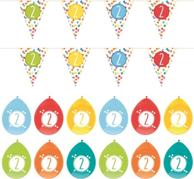 Haza - Verjaardag 2 jaar feestartikelen pakket vlaggetjes/ballonnen